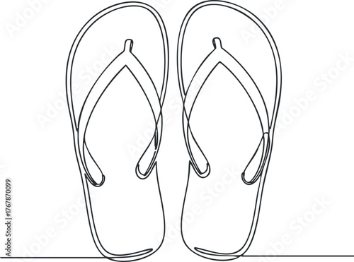 A minimalist line art illustration of a pair of flip flops suitable for summer and beachwear.