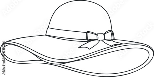 Illustration of a stylish wide-brimmed hat with a bow, perfect for summer fashion.