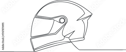 A minimalist line art illustration of a racing helmet showcasing its design and features.