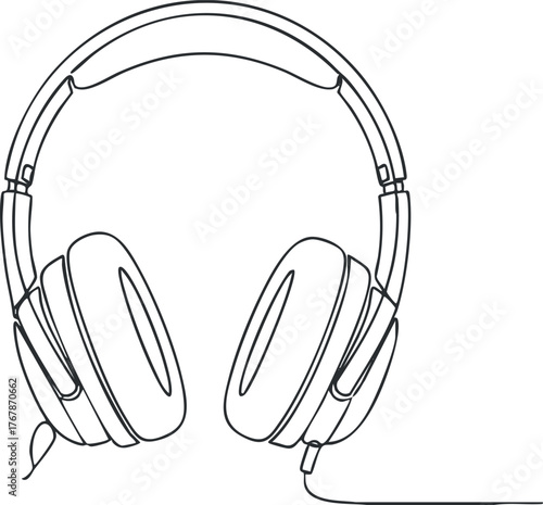 A minimalist line art illustration of a pair of headphones emphasizing modern audio technology.