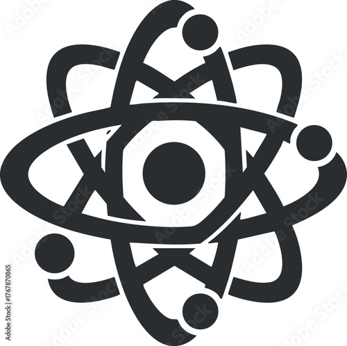 Illustration of an atom with electrons orbiting around the nucleus representing scientific concepts.