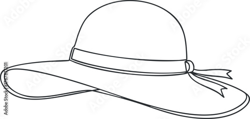 A simple line art illustration of a wide brim sunhat ideal for summer outings.