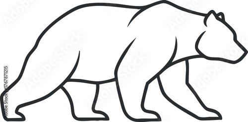 Outline illustration of a walking bear representing wildlife and nature themes.
