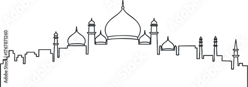 A minimalist silhouette of a famous landmark featuring domes and spires against a clear background.