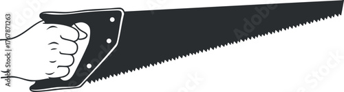 A hand holding a saw illustrating manual tool use in carpentry and woodworking.