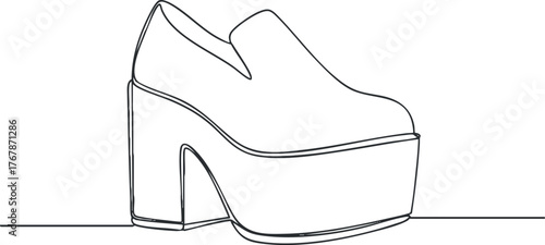 Stylish line art illustration of a fashionable platform shoe design for modern footwear.