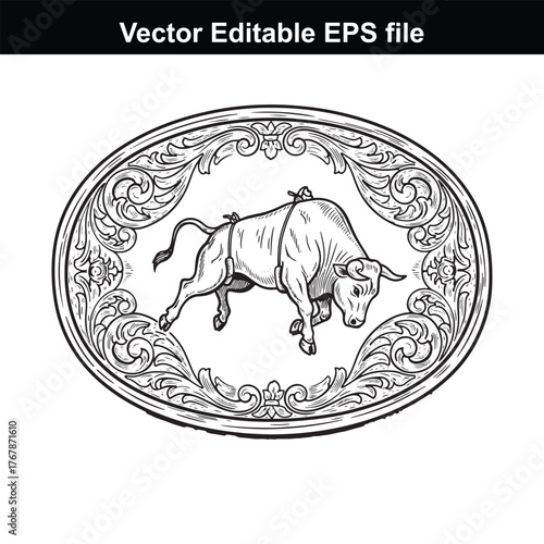 Antique bull emblem with intricate scrollwork