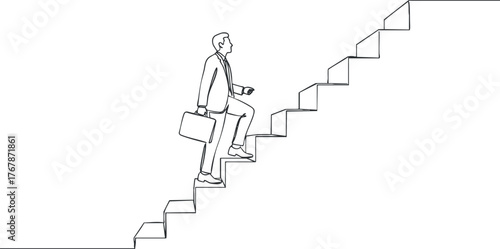 A businessman climbing stairs symbolizing career growth and professional success.
