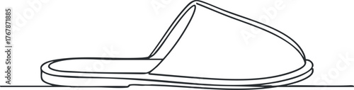 A simple outline illustration of a comfortable slipper designed for home relaxation.