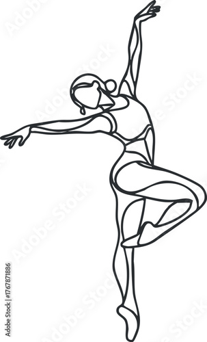 A graceful line art illustration of a dancer capturing movement and elegance in a dynamic pose.