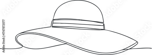 A minimalist line drawing of a stylish wide-brimmed hat perfect for summer outings.