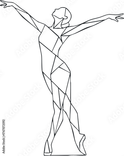 Abstract line art of a woman dancing in a geometric style conveying elegance and movement