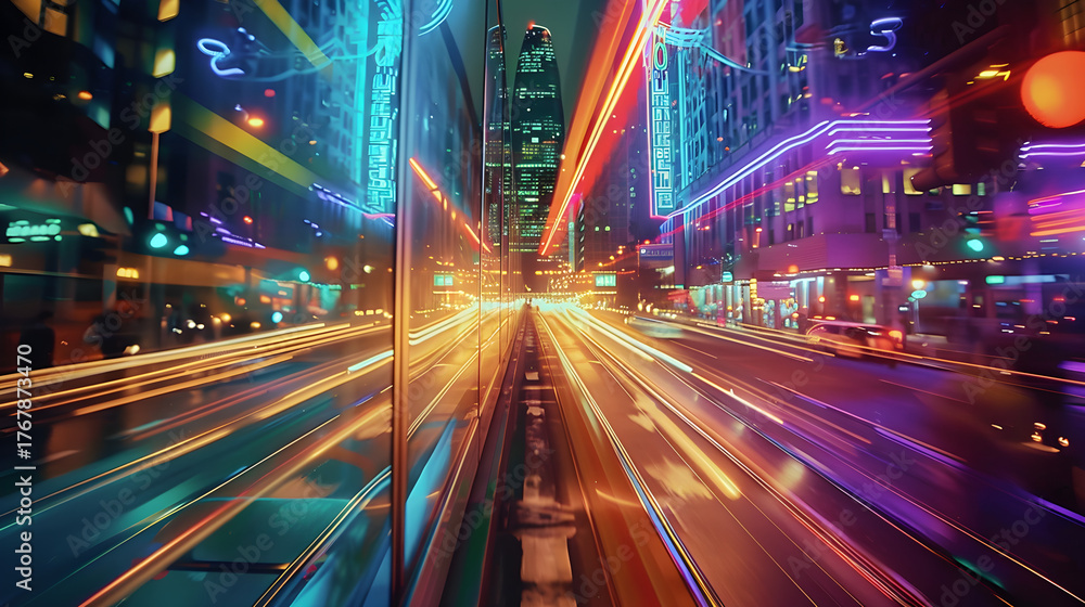 Fototapeta premium Neon City Street - Long Exposure