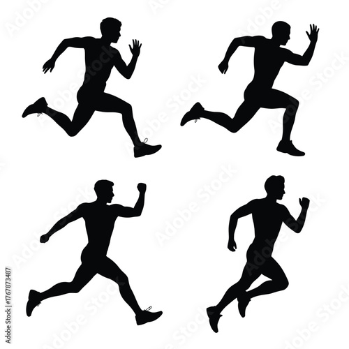 Running Men Silhouettes - Dynamic Poses of Sprinting Male Athletes