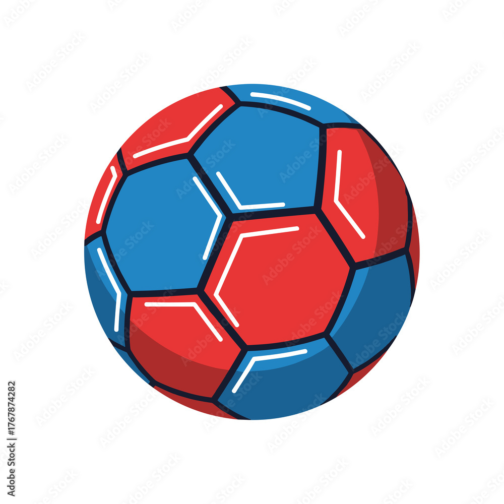 Fototapeta premium Red and blue soccer ball icon for kids game and sport apps