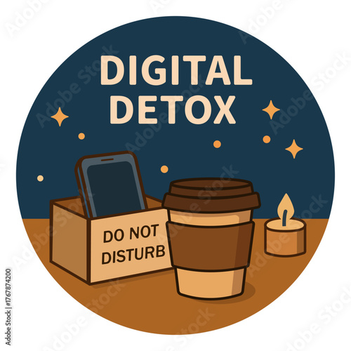 Digital Detox — Minimalist Coffee Break Illustration for Relaxing and Mindful Living