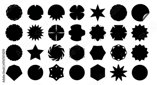Collection of various black shapes and forms with different designs.