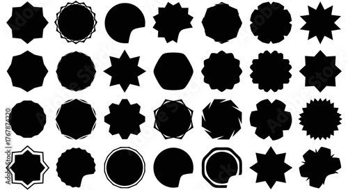 Collection of various black shape designs for graphic elements.