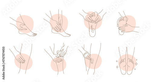 Hand and Foot Massage Techniques Illustration Set.