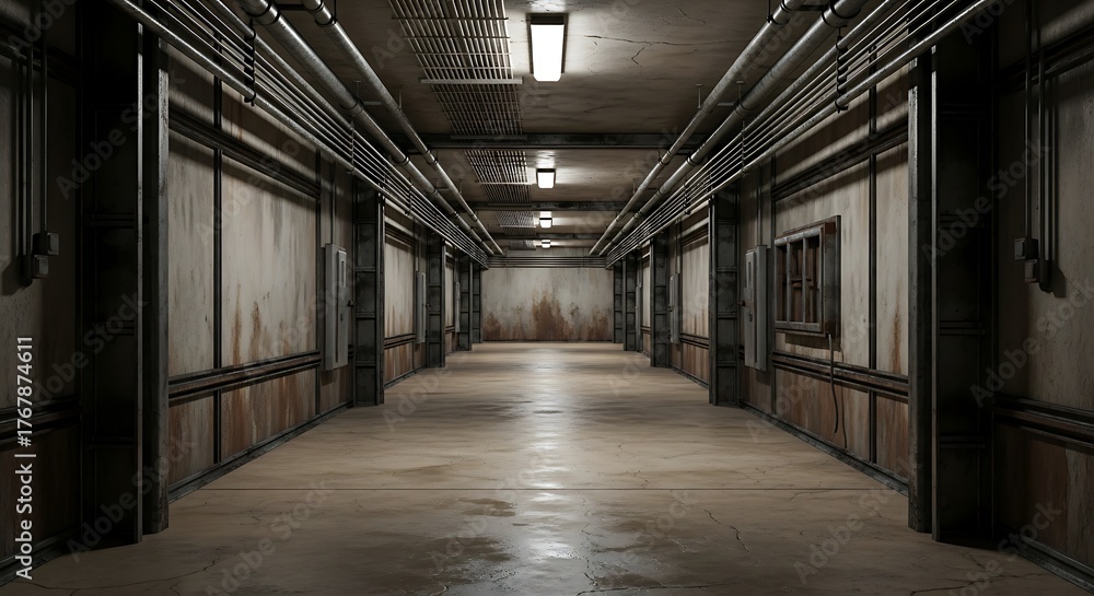 Obraz premium Image Title: Dark, Grungy Industrial Corridor