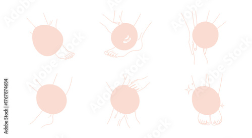 Set of six abstract pastel watercolor brush stroke circles.