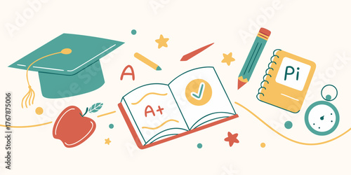 education learning academic achievement illustration school graduation textbook apple study success grades science mathematics excellence