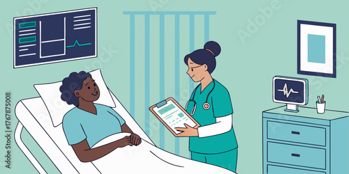 prenatal care maternity healthcare illustration hospital room pregnant woman doctor nurse ultrasound medical examination obstetrics consultation