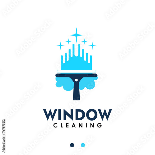 Glass and building cleaning and maintenance services. Window cleaning tool line icon or logo. Vector illustration of hygiene, clean tool, and windows. 