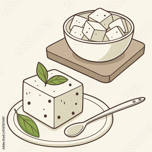 Tofu cubes, tofu bowl, tofu plate, 
