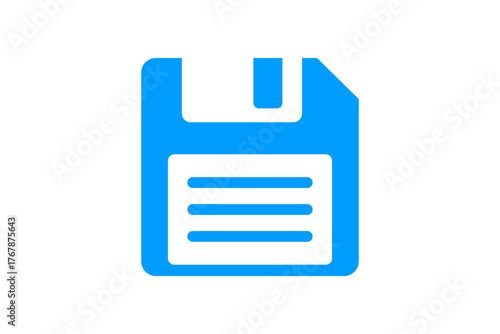 A vibrant blue floppy disk icon isolated on transparent background, symbolizing data storage and file saving