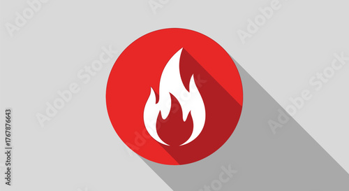 Bright red circle with a white flame icon and a long shadow