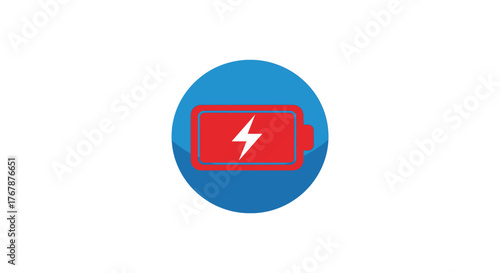 Low battery indicator with lightning bolt symbol on a clean blue background