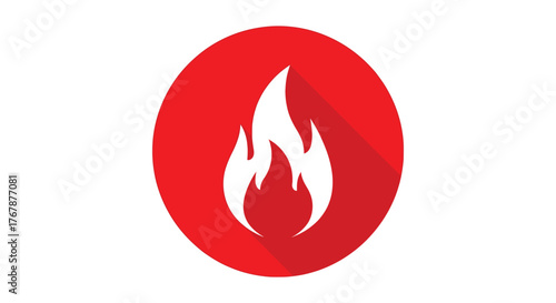 Icon representing heat and energy with a bold red circle and white flame motif