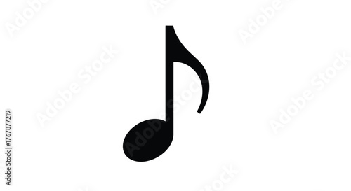 A single black eighth note symbol on a clean white background, representing music and melody.