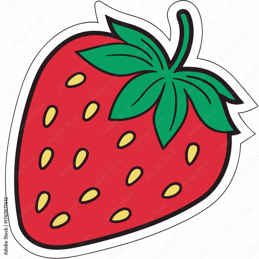 Obraz premium strawberry, cartoon strawberry, red fruit, green leaves, 