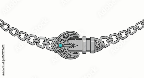 Decorative Silver Chain with Intricate Hook Clasp Illustration