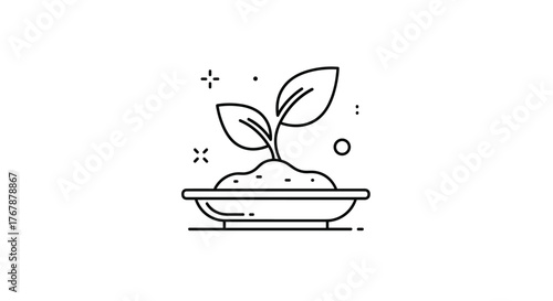 Line art icon of a small plant growing in a pot, symbolizing growth and nature.