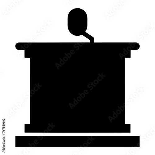 Black silhouette of a podium with microphone for public speaking, debate