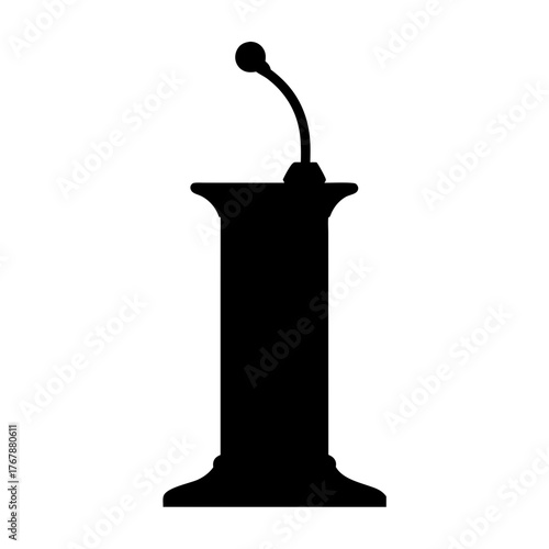 Silhouette of a public speaking podium with a microphone for lectures