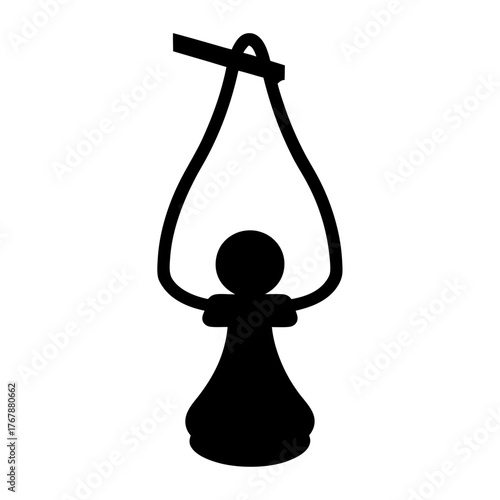 Abstract depiction of oil lamp with hanging string in simple graphic design