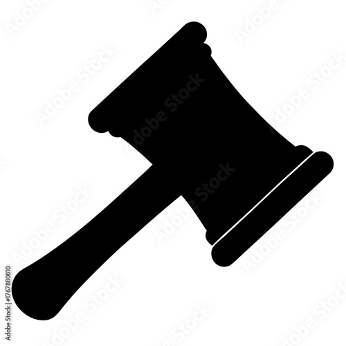 Iconic depiction of a gavel, symbol of law and justice, in solid black