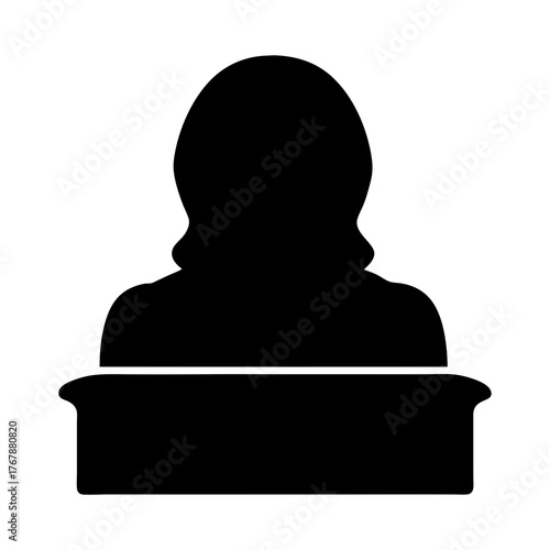 Silhouette of a speaker at a podium delivering a speech, dark presentation