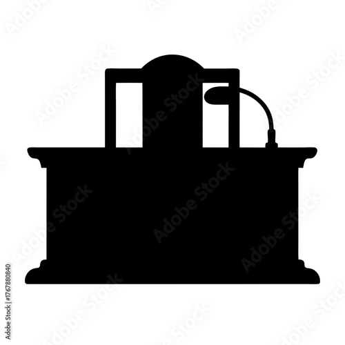 Silhouette of a judge's bench with microphone, a symbol of justice