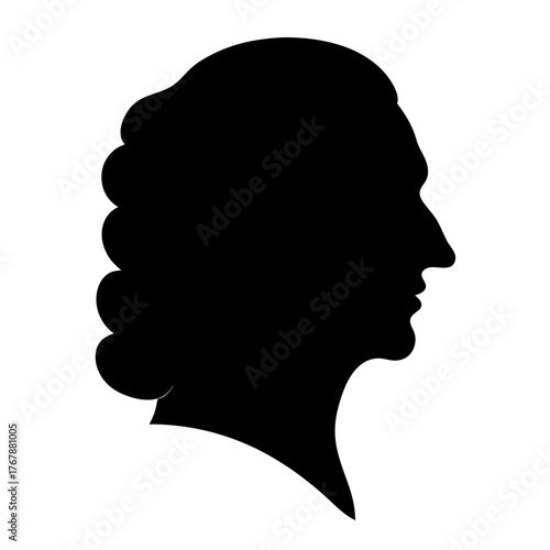 Black silhouette of a woman in profile with an elaborate hairstyle