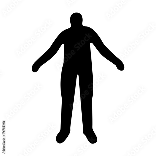 Silhouette of person with arms outstretched against a white background design