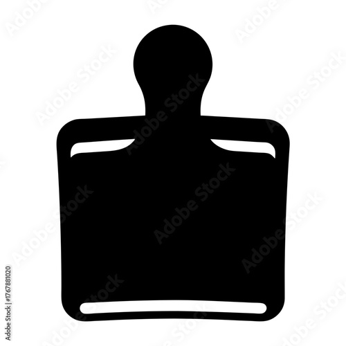 Stylized black cutting board silhouette with rounded handle and rectangular base shape