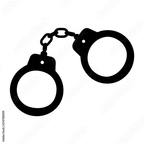 Black Silhouette Depiction of Handcuffs Connected by a Chain on White Backdrop