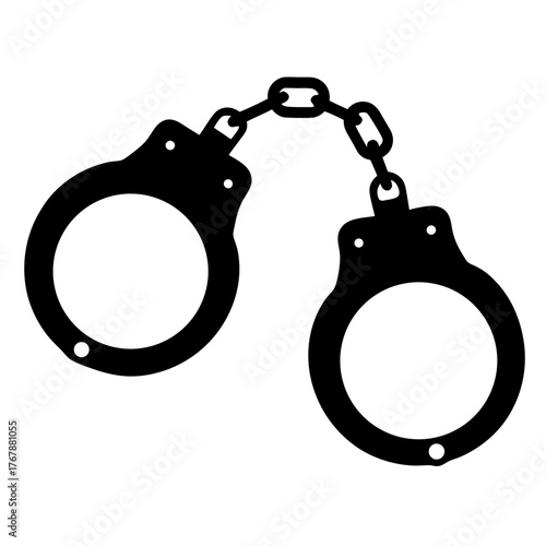 Pair of Black Handcuffs Connected by a Chain Isolated on White Background