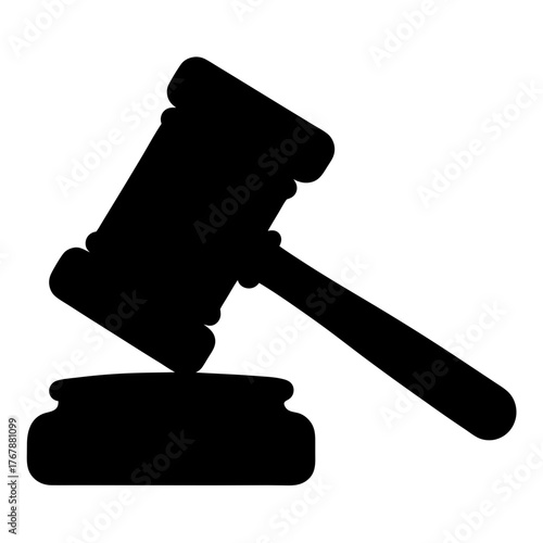Black silhouette of a gavel resting on its sound block, a symbol of justice