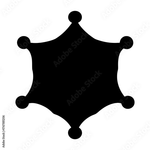 Black sheriff star badge silhouette with six round points on white background